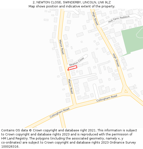 2, NEWTON CLOSE, SWINDERBY, LINCOLN, LN6 9LZ: Location map and indicative extent of plot