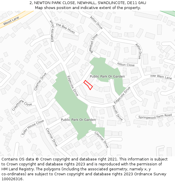 2, NEWTON PARK CLOSE, NEWHALL, SWADLINCOTE, DE11 0AU: Location map and indicative extent of plot