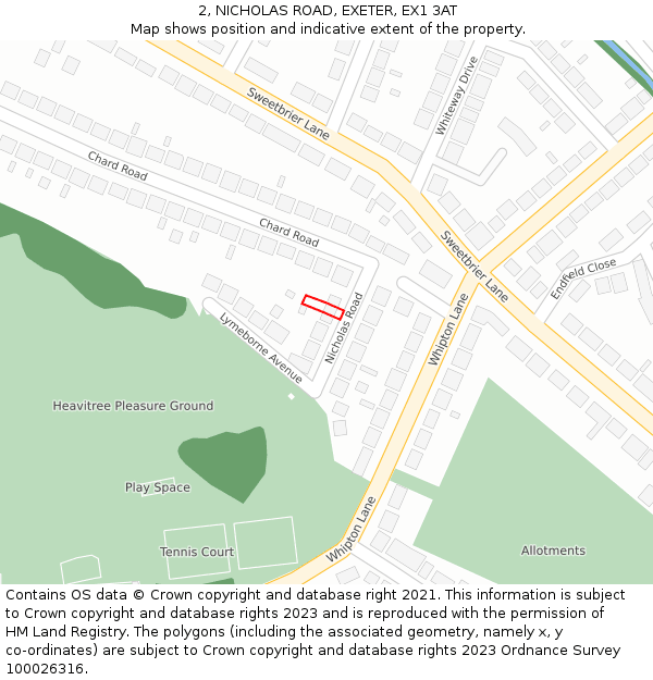 2, NICHOLAS ROAD, EXETER, EX1 3AT: Location map and indicative extent of plot