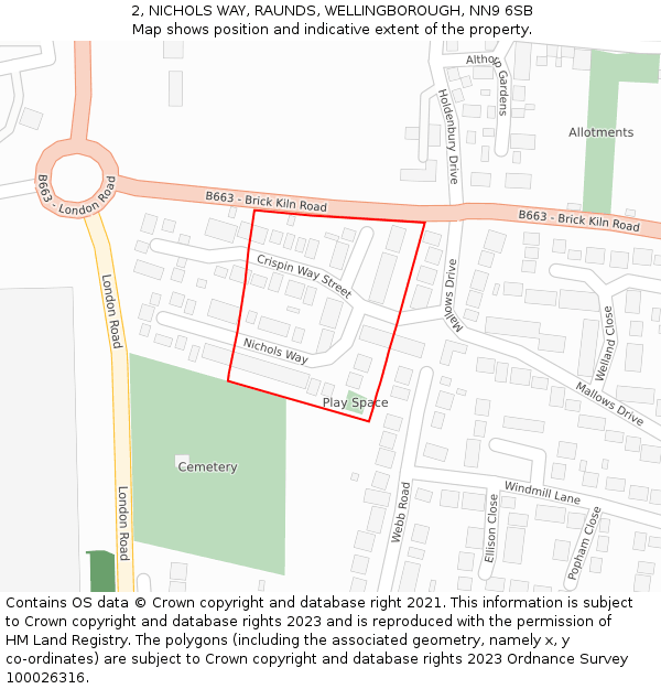 2, NICHOLS WAY, RAUNDS, WELLINGBOROUGH, NN9 6SB: Location map and indicative extent of plot