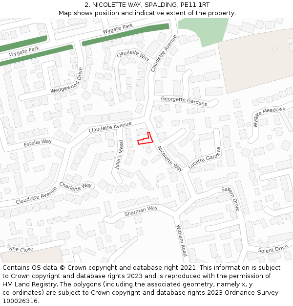 2, NICOLETTE WAY, SPALDING, PE11 1RT: Location map and indicative extent of plot