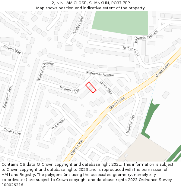 2, NINHAM CLOSE, SHANKLIN, PO37 7EP: Location map and indicative extent of plot