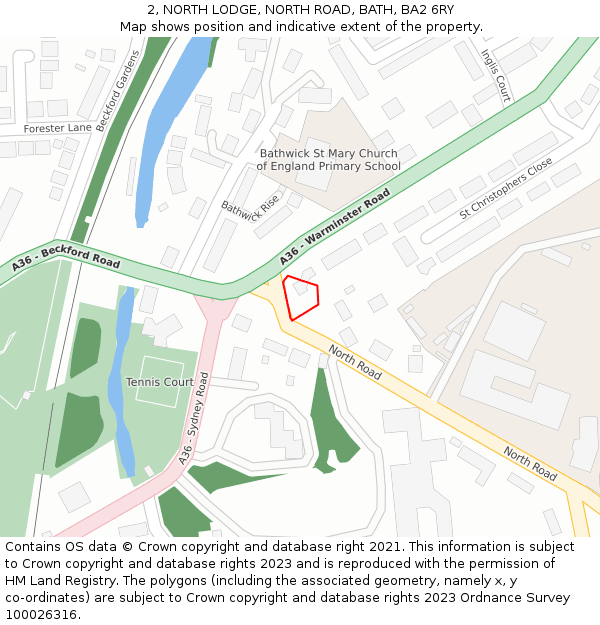 2, NORTH LODGE, NORTH ROAD, BATH, BA2 6RY: Location map and indicative extent of plot