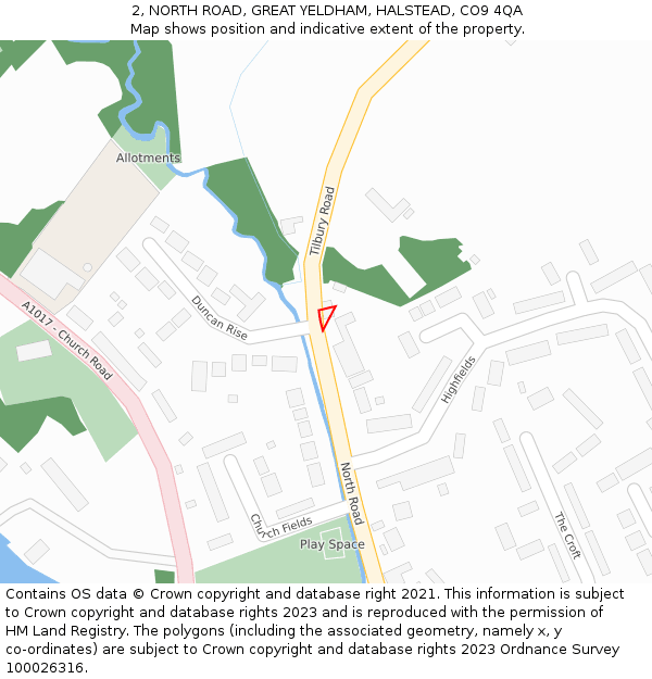 2, NORTH ROAD, GREAT YELDHAM, HALSTEAD, CO9 4QA: Location map and indicative extent of plot