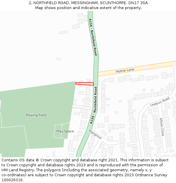 2, NORTHFIELD ROAD, MESSINGHAM, SCUNTHORPE, DN17 3SA: Location map and indicative extent of plot