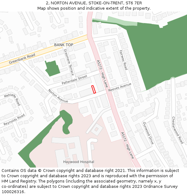 2, NORTON AVENUE, STOKE-ON-TRENT, ST6 7ER: Location map and indicative extent of plot