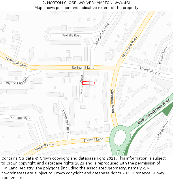 2, NORTON CLOSE, WOLVERHAMPTON, WV4 4SL: Location map and indicative extent of plot