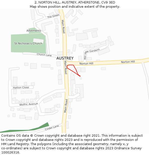 2, NORTON HILL, AUSTREY, ATHERSTONE, CV9 3ED: Location map and indicative extent of plot