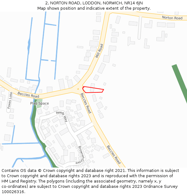 2, NORTON ROAD, LODDON, NORWICH, NR14 6JN: Location map and indicative extent of plot