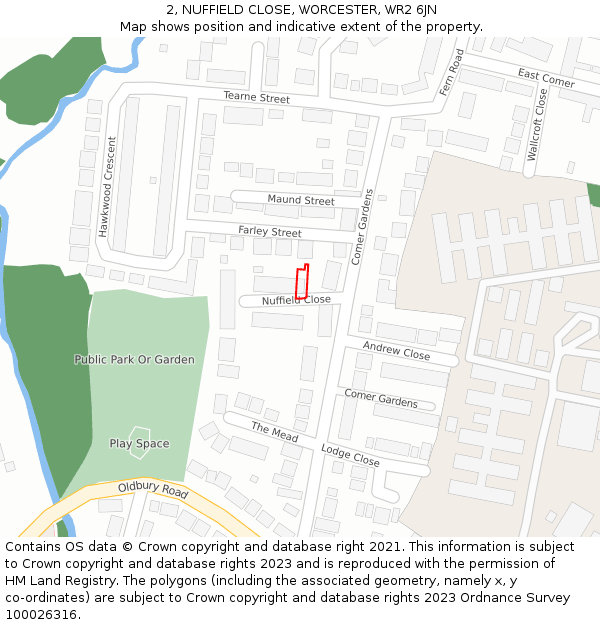 2, NUFFIELD CLOSE, WORCESTER, WR2 6JN: Location map and indicative extent of plot
