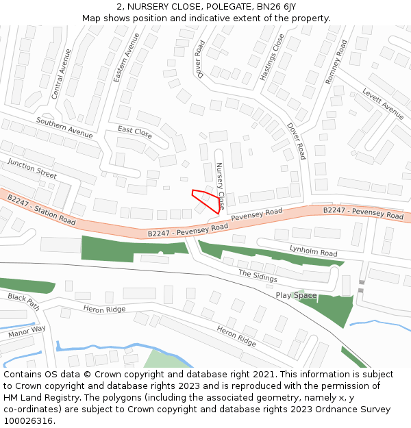 2, NURSERY CLOSE, POLEGATE, BN26 6JY: Location map and indicative extent of plot