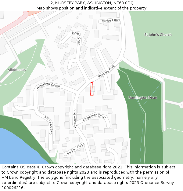 2, NURSERY PARK, ASHINGTON, NE63 0DQ: Location map and indicative extent of plot