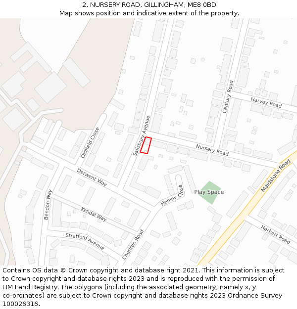 2, NURSERY ROAD, GILLINGHAM, ME8 0BD: Location map and indicative extent of plot