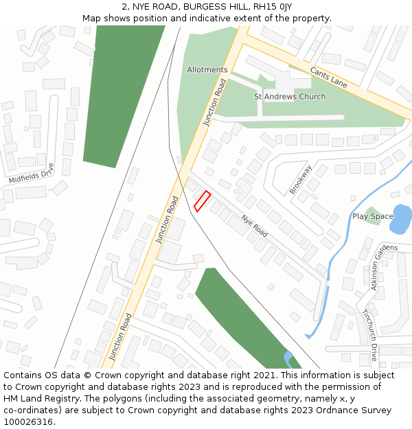 2, NYE ROAD, BURGESS HILL, RH15 0JY: Location map and indicative extent of plot