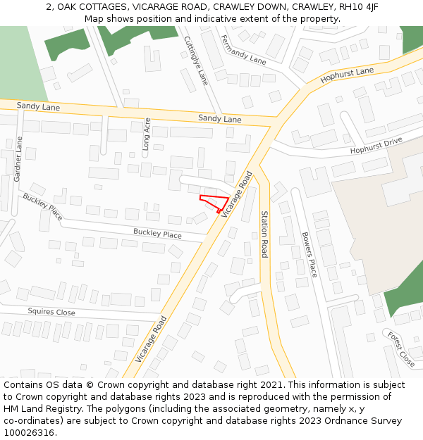 2, OAK COTTAGES, VICARAGE ROAD, CRAWLEY DOWN, CRAWLEY, RH10 4JF: Location map and indicative extent of plot