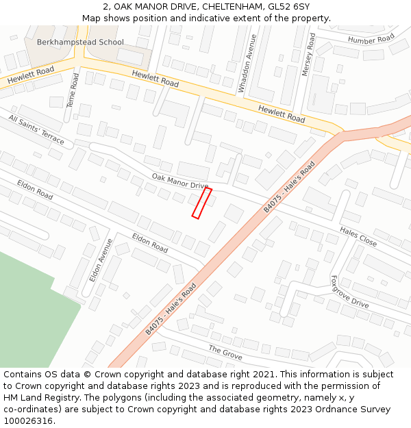 2, OAK MANOR DRIVE, CHELTENHAM, GL52 6SY: Location map and indicative extent of plot