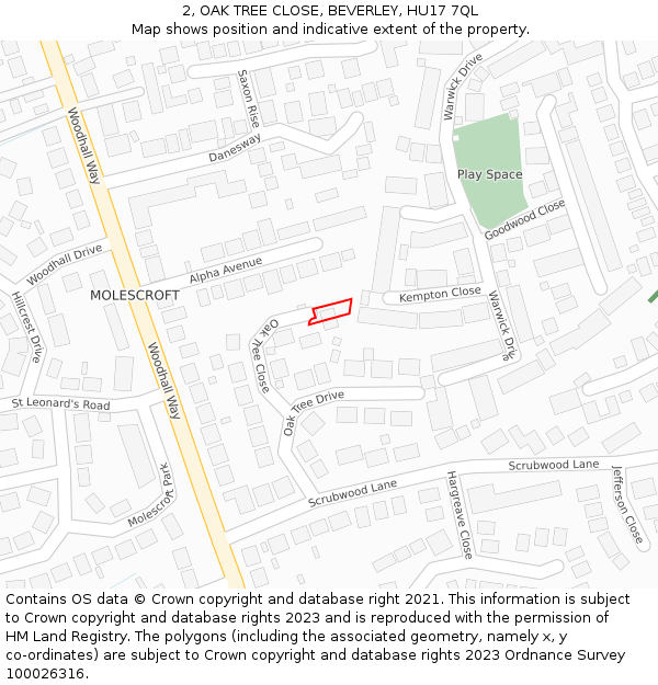 2, OAK TREE CLOSE, BEVERLEY, HU17 7QL: Location map and indicative extent of plot