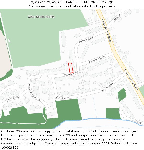 2, OAK VIEW, ANDREW LANE, NEW MILTON, BH25 5QD: Location map and indicative extent of plot