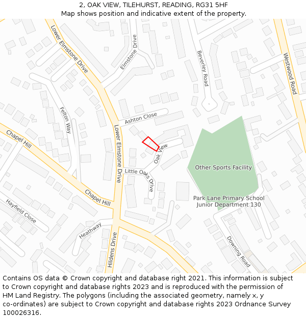 2, OAK VIEW, TILEHURST, READING, RG31 5HF: Location map and indicative extent of plot