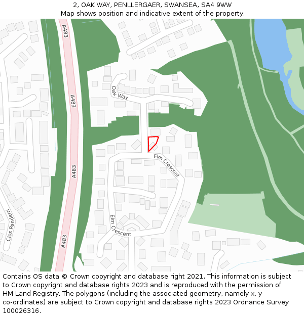 2, OAK WAY, PENLLERGAER, SWANSEA, SA4 9WW: Location map and indicative extent of plot