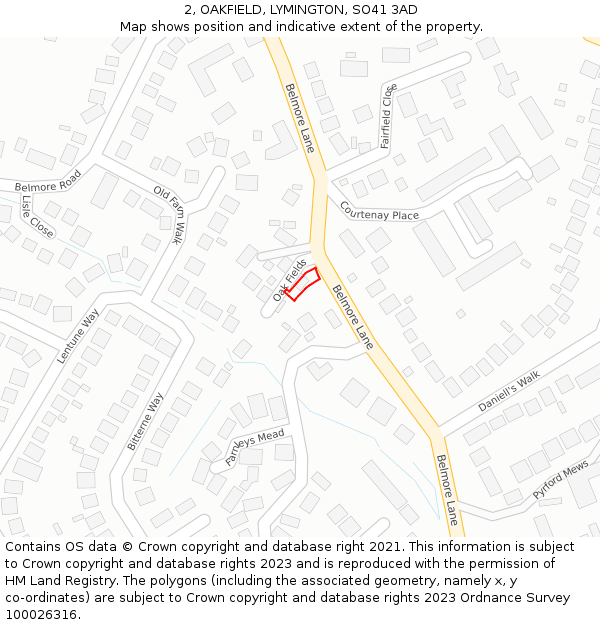 2, OAKFIELD, LYMINGTON, SO41 3AD: Location map and indicative extent of plot