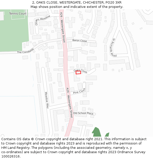 2, OAKS CLOSE, WESTERGATE, CHICHESTER, PO20 3XR: Location map and indicative extent of plot