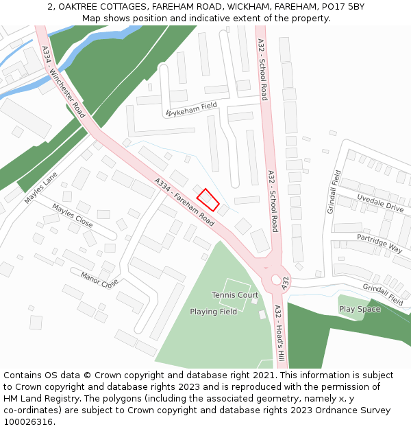 2, OAKTREE COTTAGES, FAREHAM ROAD, WICKHAM, FAREHAM, PO17 5BY: Location map and indicative extent of plot