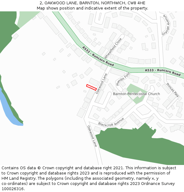 2, OAKWOOD LANE, BARNTON, NORTHWICH, CW8 4HE: Location map and indicative extent of plot