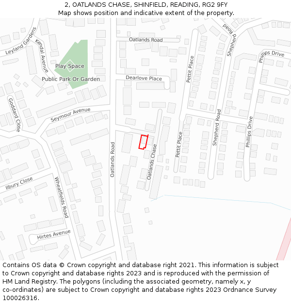 2, OATLANDS CHASE, SHINFIELD, READING, RG2 9FY: Location map and indicative extent of plot