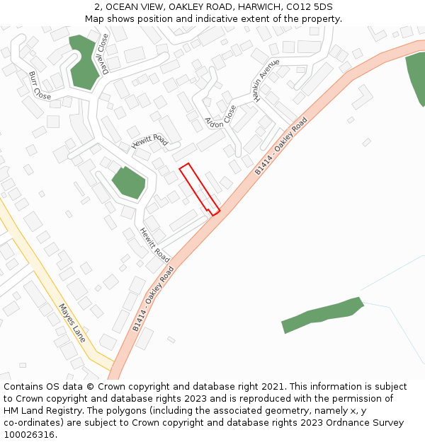 2, OCEAN VIEW, OAKLEY ROAD, HARWICH, CO12 5DS: Location map and indicative extent of plot