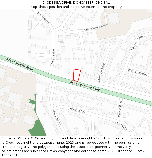 2, ODESSA DRIVE, DONCASTER, DN5 8AL: Location map and indicative extent of plot
