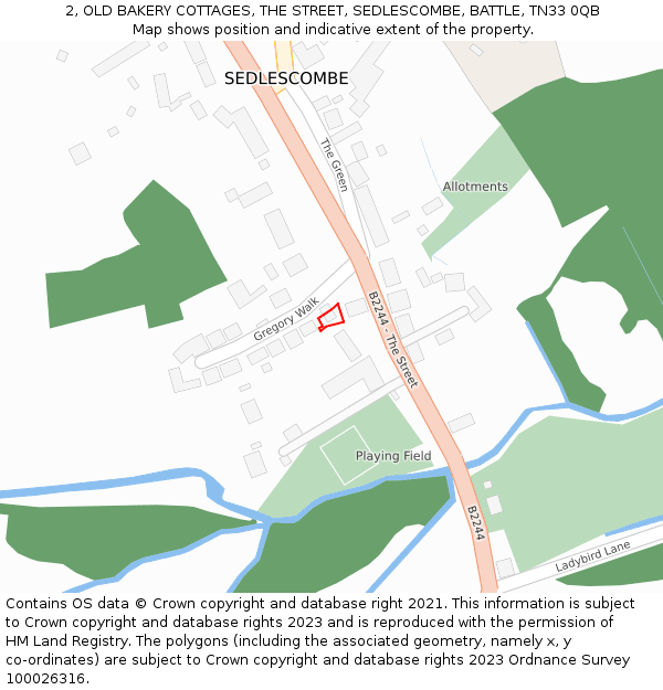 2, OLD BAKERY COTTAGES, THE STREET, SEDLESCOMBE, BATTLE, TN33 0QB: Location map and indicative extent of plot