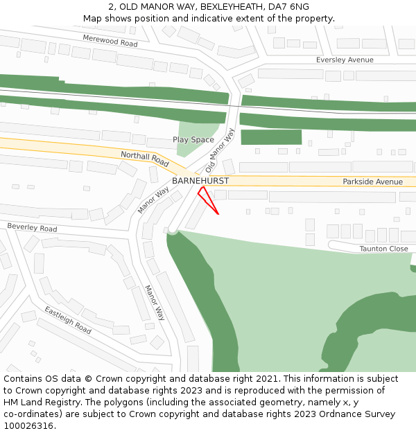 2, OLD MANOR WAY, BEXLEYHEATH, DA7 6NG: Location map and indicative extent of plot