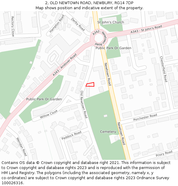 2, OLD NEWTOWN ROAD, NEWBURY, RG14 7DP: Location map and indicative extent of plot