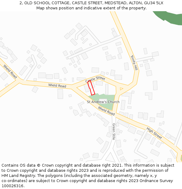 2, OLD SCHOOL COTTAGE, CASTLE STREET, MEDSTEAD, ALTON, GU34 5LX: Location map and indicative extent of plot