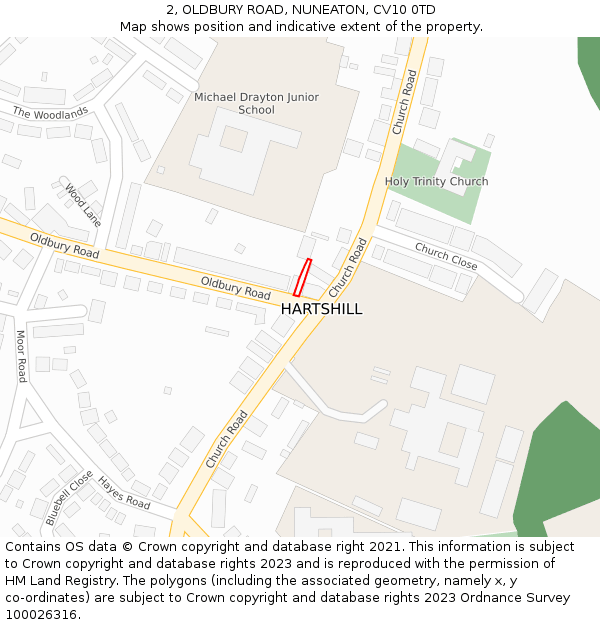 2, OLDBURY ROAD, NUNEATON, CV10 0TD: Location map and indicative extent of plot