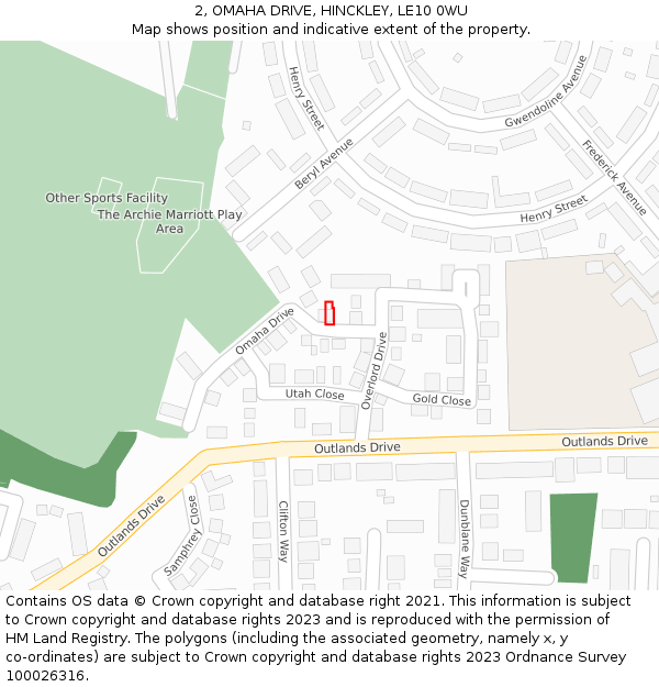 2, OMAHA DRIVE, HINCKLEY, LE10 0WU: Location map and indicative extent of plot