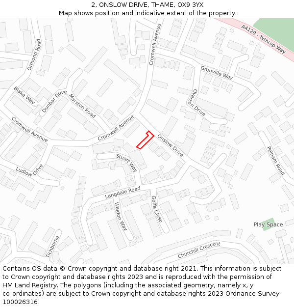 2, ONSLOW DRIVE, THAME, OX9 3YX: Location map and indicative extent of plot