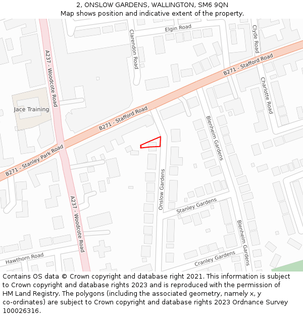 2, ONSLOW GARDENS, WALLINGTON, SM6 9QN: Location map and indicative extent of plot