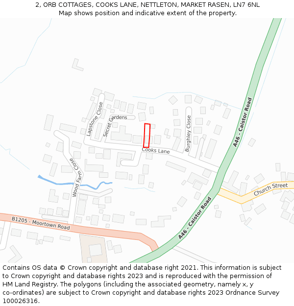 2, ORB COTTAGES, COOKS LANE, NETTLETON, MARKET RASEN, LN7 6NL: Location map and indicative extent of plot