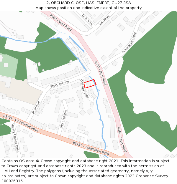 2, ORCHARD CLOSE, HASLEMERE, GU27 3SA: Location map and indicative extent of plot