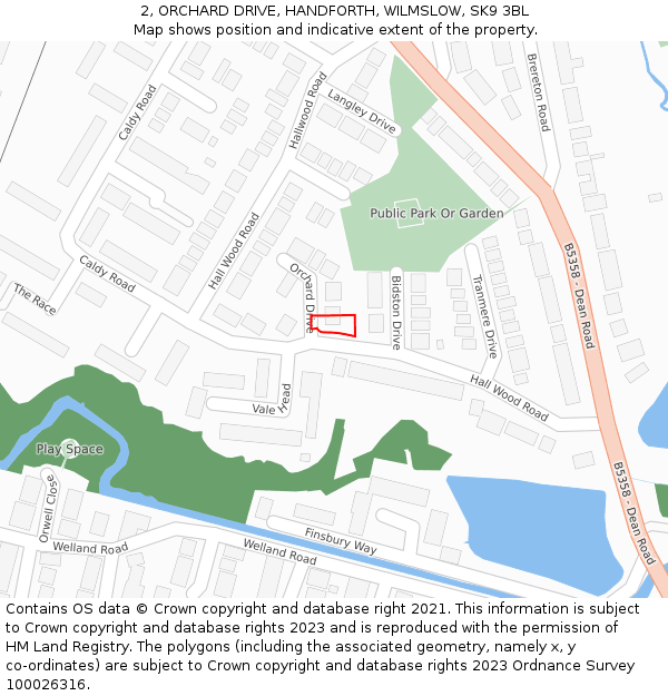 2, ORCHARD DRIVE, HANDFORTH, WILMSLOW, SK9 3BL: Location map and indicative extent of plot