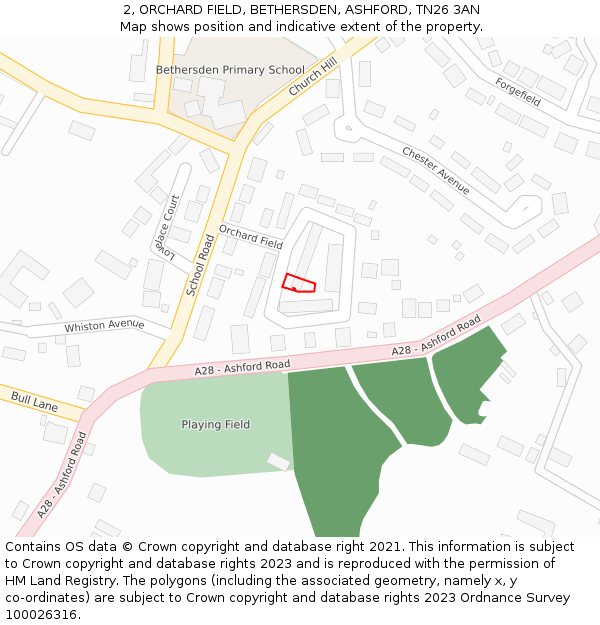 2, ORCHARD FIELD, BETHERSDEN, ASHFORD, TN26 3AN: Location map and indicative extent of plot