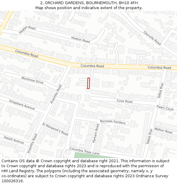 2, ORCHARD GARDENS, BOURNEMOUTH, BH10 4FH: Location map and indicative extent of plot