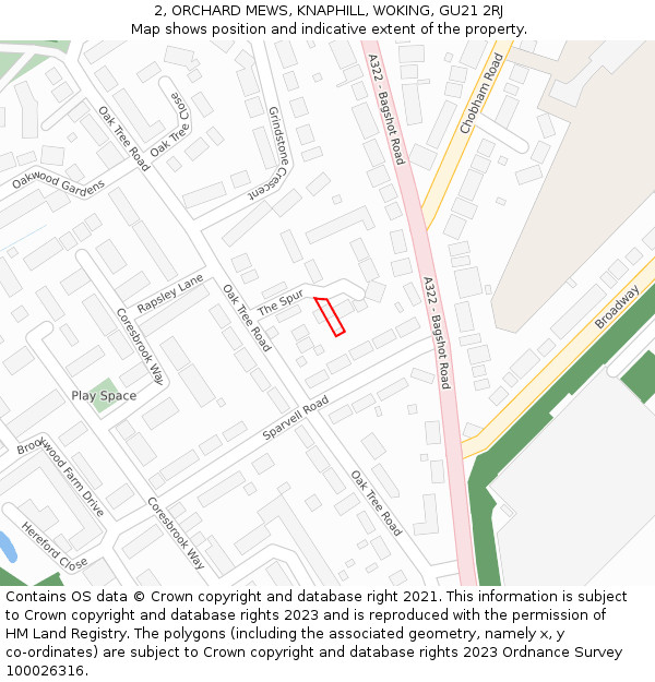 2, ORCHARD MEWS, KNAPHILL, WOKING, GU21 2RJ: Location map and indicative extent of plot