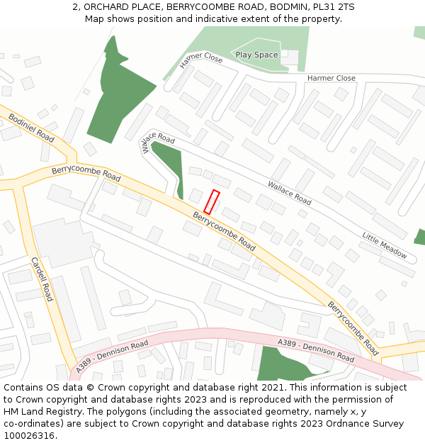 2, ORCHARD PLACE, BERRYCOOMBE ROAD, BODMIN, PL31 2TS: Location map and indicative extent of plot