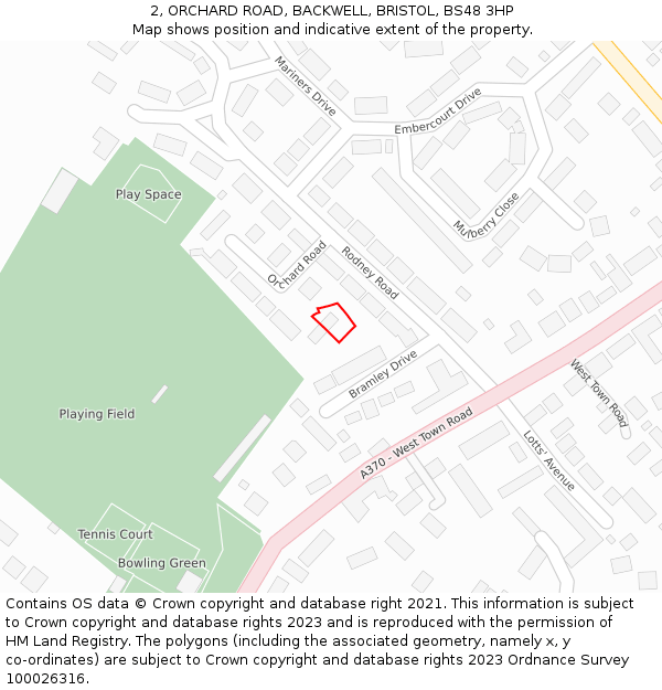 2, ORCHARD ROAD, BACKWELL, BRISTOL, BS48 3HP: Location map and indicative extent of plot