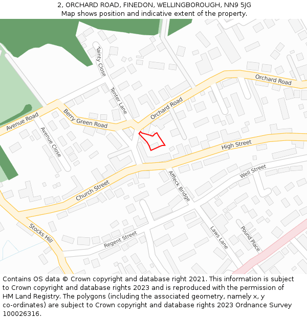 2, ORCHARD ROAD, FINEDON, WELLINGBOROUGH, NN9 5JG: Location map and indicative extent of plot