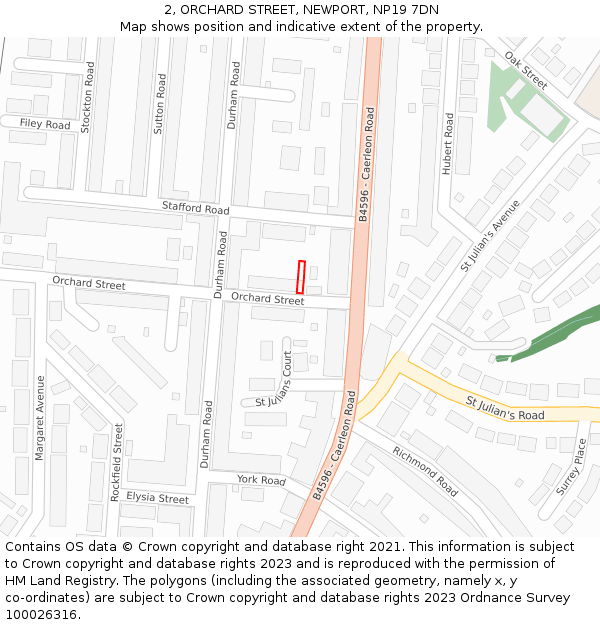 2, ORCHARD STREET, NEWPORT, NP19 7DN: Location map and indicative extent of plot