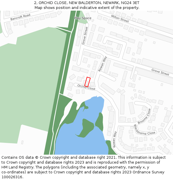 2, ORCHID CLOSE, NEW BALDERTON, NEWARK, NG24 3ET: Location map and indicative extent of plot